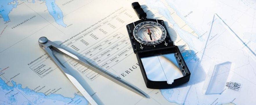 ASA 103. Basic coastal navigation tools including compass and chart