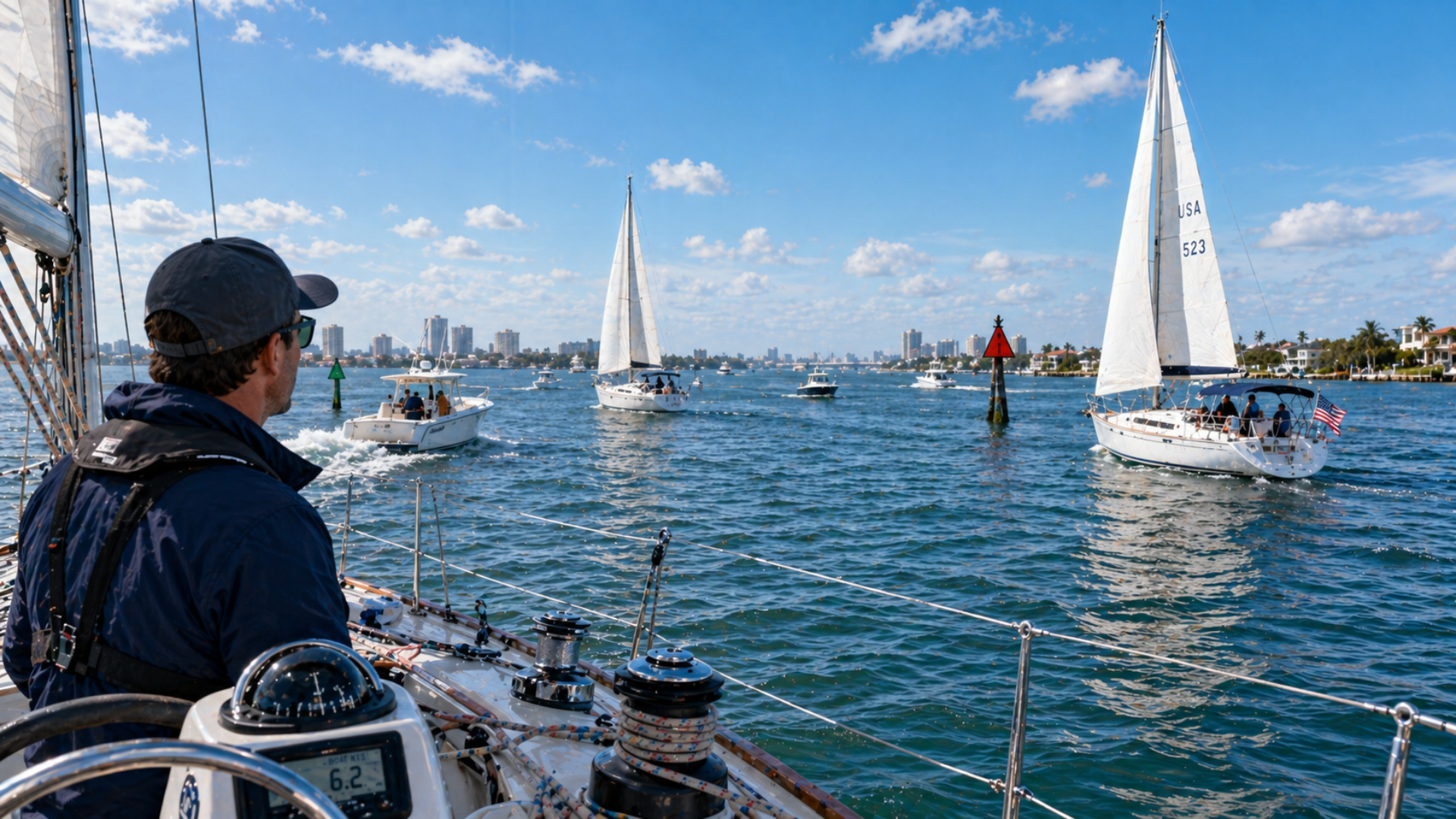 sailing right of way multiple boats navigating shared waterway